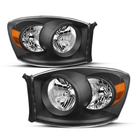 JSBOYAT Headlight Assembly Replacement for 2006-2008 Dodge Ram 1500/2006-2009 Dodge Ram 2500 3500 Pickup Driver and Passenger Side, Black Housing & Amber Reflector