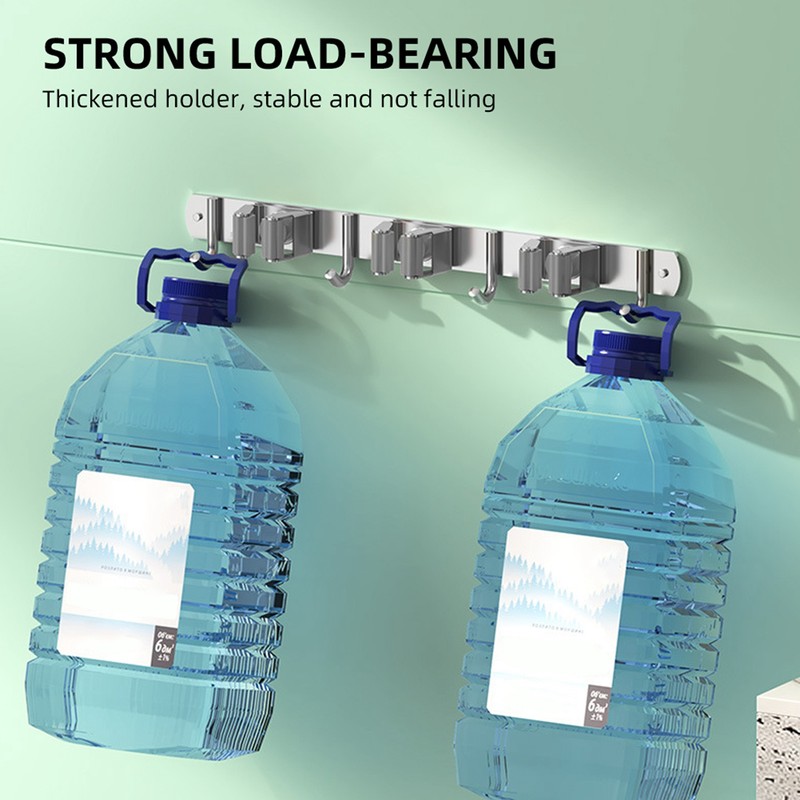 2pcs 304 Stainless Steel Broom Holder 3 Racks 4 Hooks
