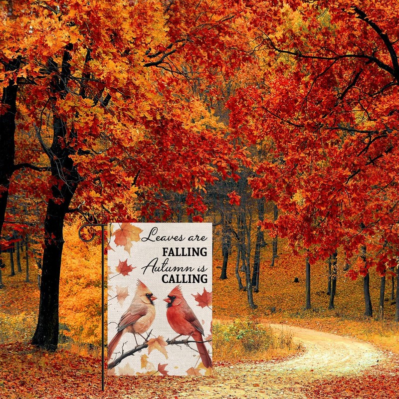 Fall Garden Flag Cardinal Flags Leaves Are Falling Autumn Is