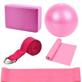 Kit de Accesorios para Pilates Set de 5 Bandas Elásticas Fitness,Goma elasticas Musculacion,Bloque de Yoga,Pequeña Pelota de Pilates,Bandas de Resiste