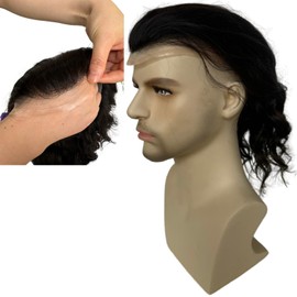 Voloria 12" Long Hair Men's Toupee Hair Replacement Systems Swiss Lace Front Natural Hairline Hairpieces Thin Skin PU V-looped 10"x8" Loose Wave(Natural Black Color)