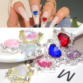 KWOLYKIM 22PCS Heart Nail Charms 3D Heart Glitter Diamond Gem Nail Art Charms Nail Decor Accessories for Manicure DIY Craft Women Girls
