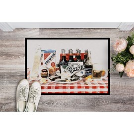 Caroline's Treasures 1004MAT Barq's Oysters Doormat 18x27 Front Door Mat Indoor Outdoor Rugs for Entryway, Non Slip Washable Low Pile, 18H X 27W