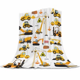 Abaysto Construction Truck Blanket for Boys Excavator Plush Throw Blanket Soft Flannel Tractor Blanket for Bed Couch Sofa Decor Blankets Trucks Car Lover Toddler Kids Blankets Gift 100x130cm