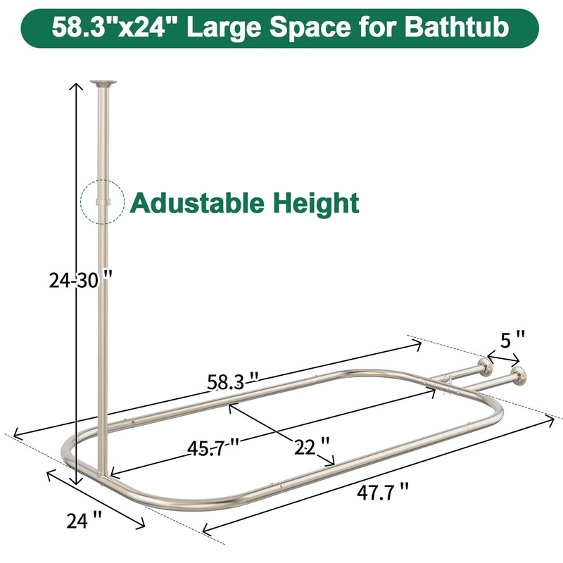 PrettyHome Shower Curtain Rod Hoop Square Shape Bathroom Heavy Duty