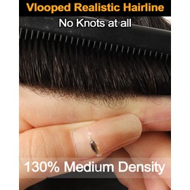 BEEOS 0.10mm Durable PU Skin Toupee for Men, 130% Medium Density Volume Human Hair Mens Hairpiece No Shed, 8x10 Inch Mens Hair Replacement System #1B Natural Black