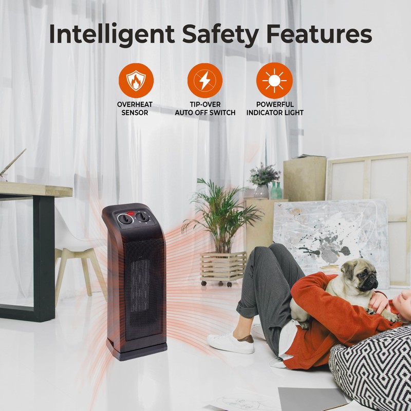 Comfort Zone 18" Tower Space Heater with PTC Heating Element,
