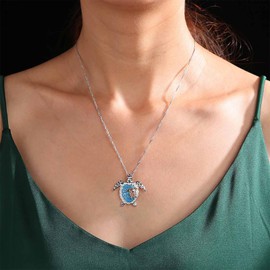 Allereya Vintage Turtle Pendant Necklace Blue Turtle Choker Necklace Matte Turtle Necklace Silver Animal Necklace Jewelry for Women and Girls