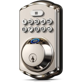 Veise Fingerprint Door Lock, Keyless Entry Door Lock, Electronic Keypad Deadbolt with Keys, Biometric Smart Locks for Front Door, Auto Lock, Anti-Peeking Password, Easy Installation, Satin Nickel