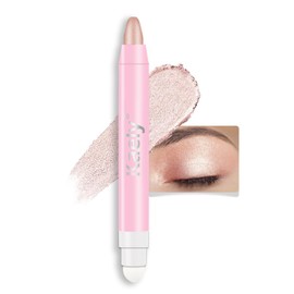 Kaely 1Pcs Pearl Nude Pink Shimmer Cream Eye Shadow Brightener Stick for Eyes Waterproof Pigmented, Double Ended Cream Eyeshadow Stick Pencil Pen with Applicator, Eye Shadow Palette Highlighter Makeup
