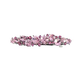 Faship Pink Premium Rhinestone Crystal Floral Small Hair Barrette Clip