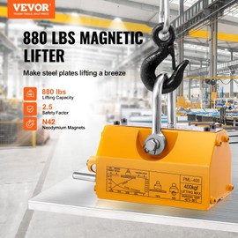 VEVOR Permanent Magnetic Lifting with Release, 880 lbs/400kg Heavy Duty Magnet, 2.5 Safety Factor, Neodymium & Steel for Hoist, Shop Crane, Block, Board Lifting Plate Steel