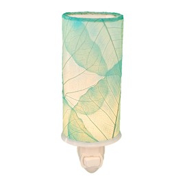 Eangee Home Design Cylinder Night Light Sea Blue Shade Made of Real Banyan Leaves 3 Inches Length x 3 Inches Width x 7 Inches Height (624 sb)