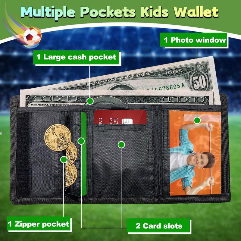 Kids Wallets for Boys, Multiple Pockets Canvas Football Kids Wallet