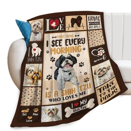 Dog Blanket Cute Shih Tzu Print Throw Blankets for Couch Sofa Bed Stuff Decor Lightweight Soft Cozy Fleece Plush Warm Flannel Bedding Blanket Pet Lover Gifts for Baby Boys Girls Kids Adults 50"x60"