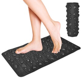 Black Foot Massage Stone Mat, 50 x 30 cm Foot Massage Mat with Pebbles, Foot Massage Mat Made of EVA, Foot Reflexology Massage Mat Relieve Tired Muscles and Aching Feet, Reflexology Massage Mat for