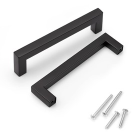 KNOBWELL 20 Pack| 5 inch Square Kitchen Cabinet Handles, 128mm Matte Black Cupboard Pulls, Dresser Drawer Knobs and Pulls Bathroom Cabinet Handles