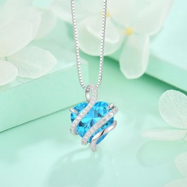starchenie Heart Birthstone Necklace 925 Sterling Silver Infinity Love Pendant Necklaces 3A Aquamarine Cubic Zirconia Jewelry for Women