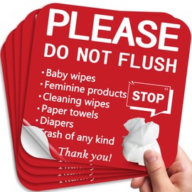 5 Pack 6x6 Inch Do Not Flush for Bathroom, Self-adhesive Do Not Feminine Products Stickers, Septic Sign for Bathroom, Do Not Rules ~ Premium Finish, Waterproof, Rust Free, Durable