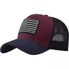 Syrios Gifts Red & Blue American Flag Embroidered Baseball Cap US Flag Hat Adjustable