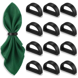 LemonRoad 12 Pcs Wood Napkin Rings Handmade Semicircle Napkin Holder Buckles Farmhouse Rustic Boho Style Serviette Rings for Table Decor Harvest Christmas Thanksgiving Wedding Banquet Party