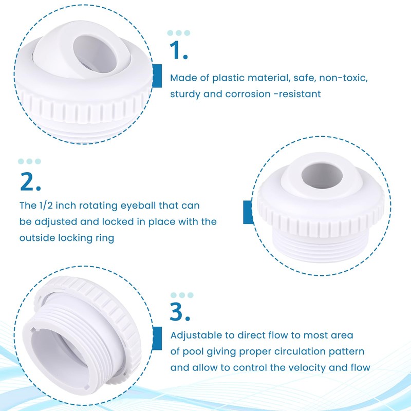 Zyghjort 2 Pack Pool Jet Nozzles, 3/4-Inch Swimming Pool Return
