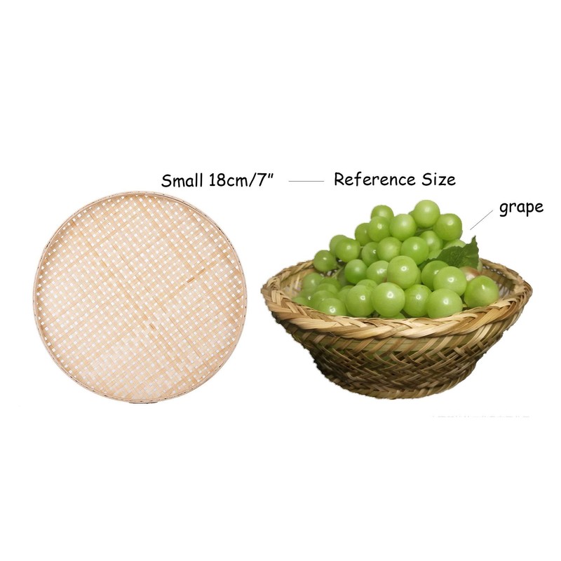 100% Handwoven Flat Wicker Round Fruit Basket Woven Food Storage