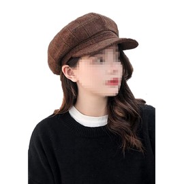 Plaid Newsboy hat Striped Visor Beret Cap for Women Girls Cabbie Fiddler Tweed Gatsby Paperboy hat Flat Ivy Cap Brown