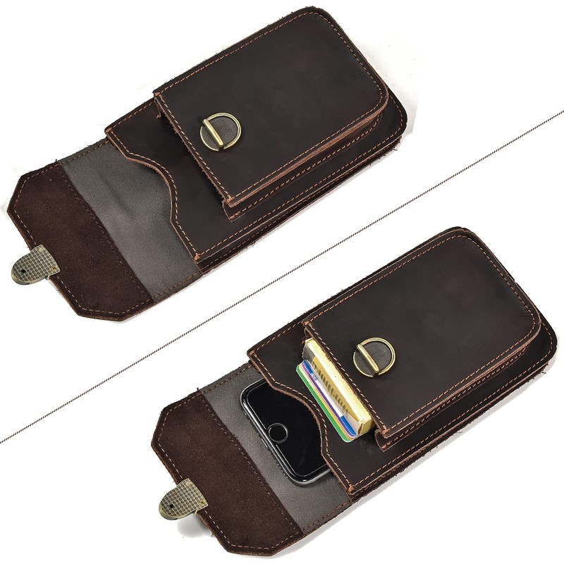 Luufan Men's Waist Pouch, Genuine Leather Belt Pouch, Smartphone Compatible,