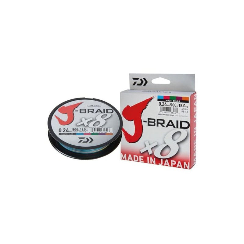 Daiwa jbraid 8 Braid 500, Color Multicolor, Size 0.280 mm