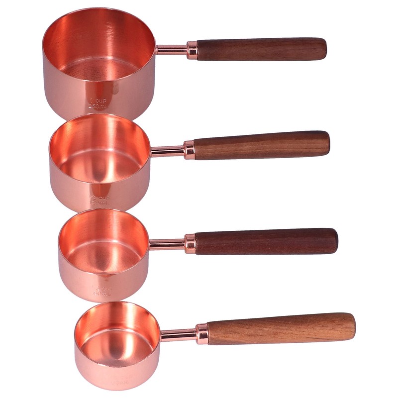 4Pcs Measuring Cups and Spoons Set with Copper Plated Handle