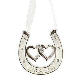 Widdle Gifts Ltd Wedding Silver/White Double Heart Horseshoe with Diamantes - Mr & Mrs