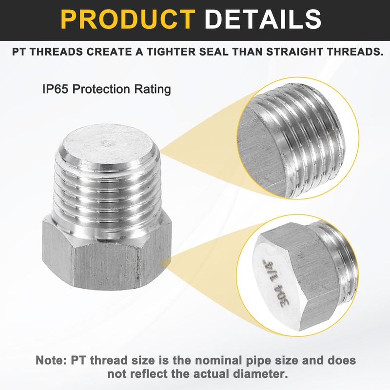 sourcing map 5pcs 304 Stainless Steel Pipe Plug Fitting 1/4"