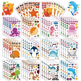 42 Sheets Make Your Own Ocean Animals Stickers Make A Face for Kids Toddlers with 14 Sea Creature Designs DIY Craft Stickers Kids Party Favor Supplies Crafts