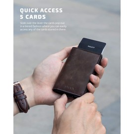 VULKIT Card Holder Pop Up Slim Wallet Leather RFID Blocking Card Case Up to 8 Credit Cards Espresso