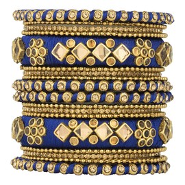 Aheli Juego de pulseras étnicas hechas a mano de hilo de seda con tachuelas de piedra sintética, joyería de moda para mujer, 3 6 inch