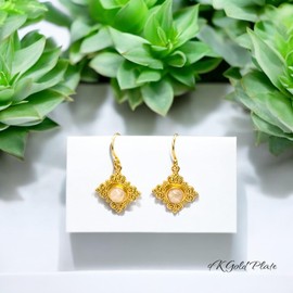 India with Love 9K Gold Plated Vintage Boho Earrings with Gemstone (White Pearl)