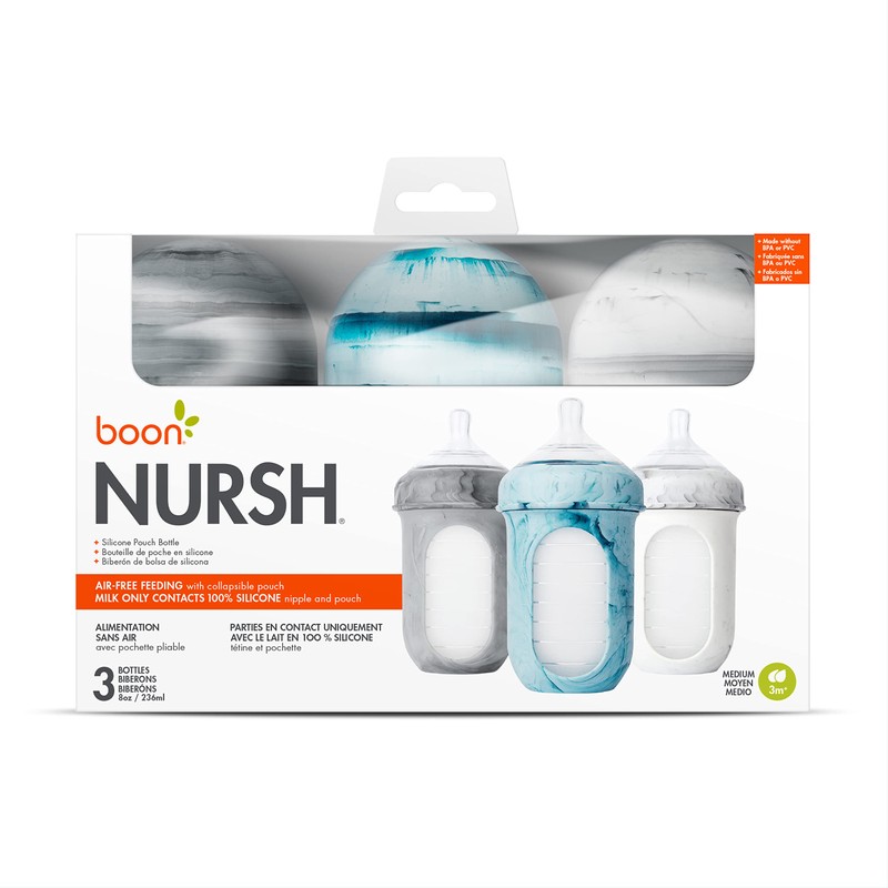 Boon Nursh Reusable Silicone Pouch Baby Bottles - Medium Flow