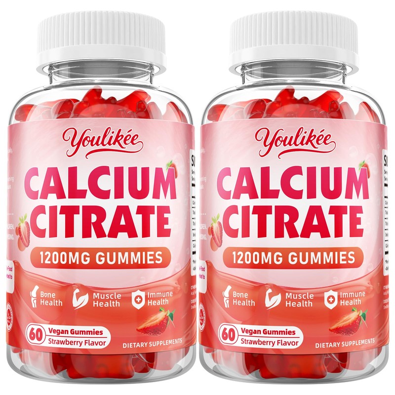 2 Pack Calcium Citrate Gummies 1200 mg, Calcium Supplement for