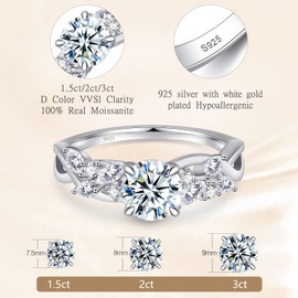 BAGUTTA PAVONE 1.5CT Moissanite Engagement Rings for Women, Women's Multiple Engagement Moissanite Rings,VVS1 Round & marquise Cut Wedding Moissanite Ring in 925 Sterling Silver Size 6