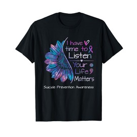Suicide Prevention Awareness Sunflower Teal & Purple Ribbon T-Shirt