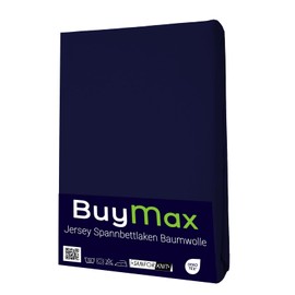 Buymax® Fitted Sheet, 160 x 200 cm, 100% Jersey Cotton, Mattress Height Up to 25 cm, Navy Blue
