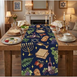 Happy Passover Table Runner Star of David Pesach Jewish Decorations Home Kitchen Dining Party Supply 13x120 Inch