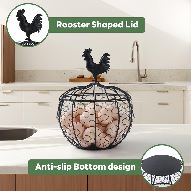 Wire Egg Basket for Gathering Fresh Eggs, Metal Chicken Egg