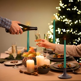 Set of 5 Dripless Green Taper Candles Unscented Skinny 10 Inch Tall 7/8 Inch Diameter Solid Colored Wax Candlesticks for Table St. Patrick's Day Decor - 8 Hours Burn Time