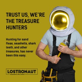 LOSTRONAUT Sand Flea Rake Pro, 52" Heavy Duty Beach Rake with Large 16" Basket, Sand Crab Catcher with Non-Slip Comfy Ergonomic Handle for Collecting Fleas, Shark Teeth, and Seashells - Beach Sifter