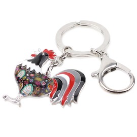 DOWAY Enamel Chicken Keychain Key Chain Keyring Cute Chickens Gifts for Women Girl Wallet Bag Handbag Charms (Darkness)