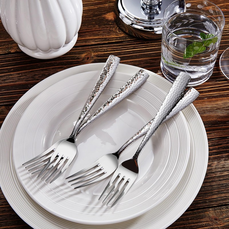 KEAWELL Premium 20/45/65 Piece Louis Hammered Silverware Set with Squared