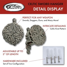 SZCO 3” Celtic Sword Expandable Hanger Wall Mount – Adjustable Cast Metal Display Hook Set for Swords, Daggers, Pistols, Canes – Decorative Wall Stand, Katana Wall Mount, Sword Holder & Gun Rack