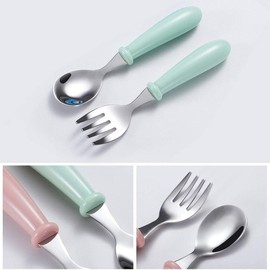 4 Unidades de Tenedor y Cuchara, Utensilios para Niños, Cubiertos de Acero Inoxidable para Niños, Acero Inoxidable y Silicona de Grado Alimenticio, Apto para Niños Mayores de 4 Años (SET1)